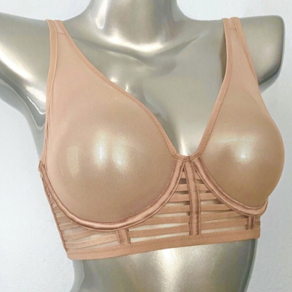 Victorias Secret New Sweet Nougat Sheer Unlined Plunge Mesh Strappy Bra - Picture 1 of 4